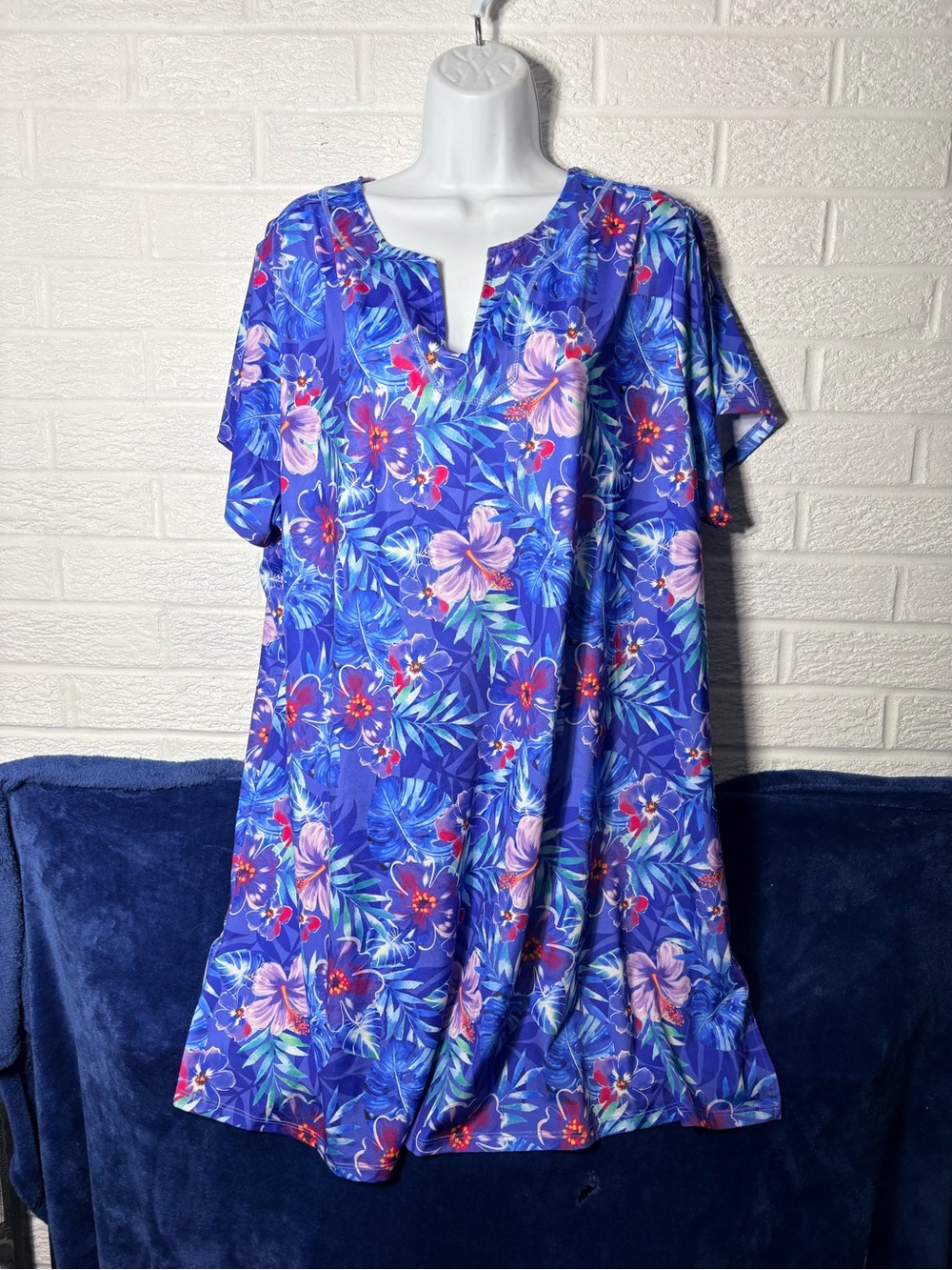 Swim coverup Royal Blue Floral Midi Dress with Pink Accents
